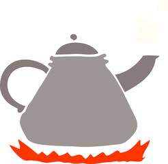 flat color illustration cartoon kettle on stove