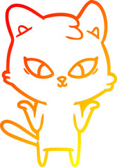warm gradient line drawing of a cute cartoon cat