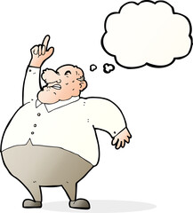 cartoon big fat boss with thought bubble
