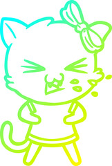 cold gradient line drawing of a cartoon cat