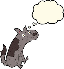 cartoon sitting dog with thought bubble