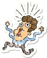 worn old sticker of a tattoo style frightened man