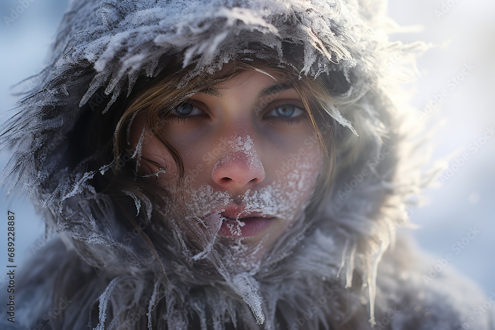 Sticker portrait of a person in the snow