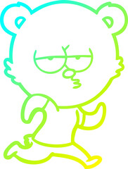 cold gradient line drawing of a bored polar bear running cartoon