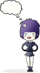 cartoon happy vampire girl with thought bubble