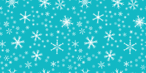 Snowflakes seamless pattern for Christmas holidays. Xmas snowflake ornament for winter holidays greeting card or wrapper. Christmas snowfall texture.