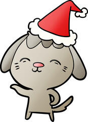 happy hand drawn gradient cartoon of a dog wearing santa hat