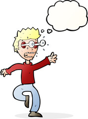 cartoon terrified man with eyes popping out with thought bubble