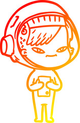 warm gradient line drawing of a cartoon astronaut woman