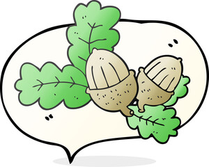 freehand drawn speech bubble cartoon acorns and leaves