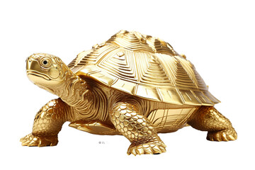 lucky turtle concept Belief in longevity. Turtles made of gold are believed to bring longevity on a white background - obrazy, fototapety, plakaty