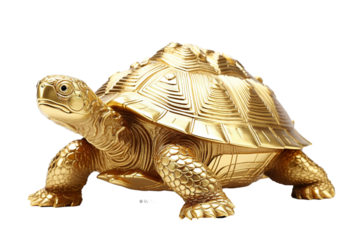 lucky turtle concept Belief in longevity. Turtles made of gold are believed to bring longevity on a white background