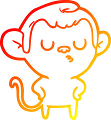warm gradient line drawing of a cartoon monkey