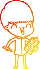warm gradient line drawing of a happy cartoon boy