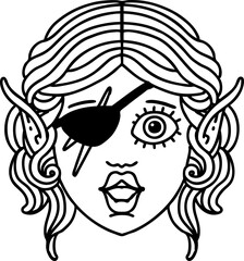 Black and White Tattoo linework Style elf rogue character face