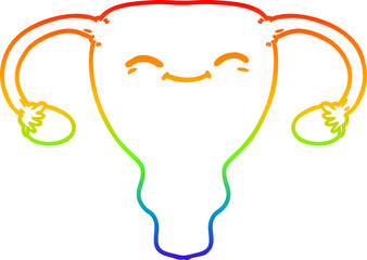 rainbow gradient line drawing of a cartoon uterus