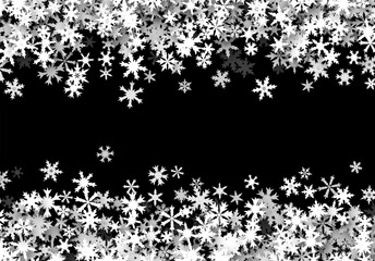 Christmas background with falling snowflakes. Winter holiday background or frame with pattern of layered snow.