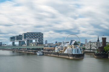 Longexposure Of Cologne City with the Entrance to the Rhine Harbor, Germany