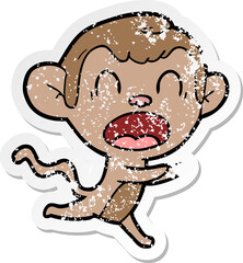 distressed sticker of a shouting cartoon monkey