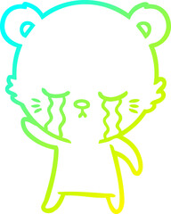 cold gradient line drawing of a crying cartoon bear