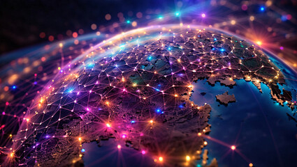 blue planet earth globally distributed abstract background network Distributed Ledger Technology, Blockchain, Global Network, Network Theory, Decentralization, Digital Currency, Peer-to-Peer, Consensu