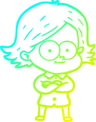 cold gradient line drawing of a happy cartoon girl