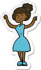 sticker of a cartoon woman with raised arms