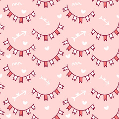Seamless pink pattern with flags on the theme of love, wedding, Valentine's day, relationship, pink