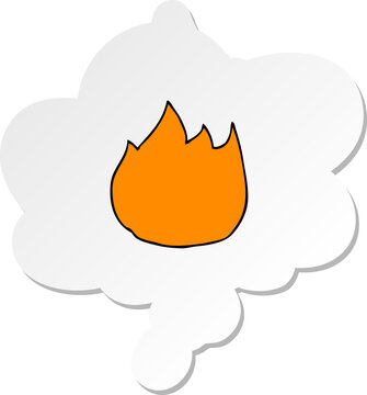 cartoon fire with thought bubble as a printed sticker