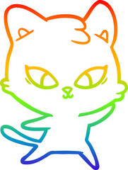 rainbow gradient line drawing of a cute cartoon cat