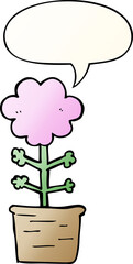 cute cartoon flower with speech bubble in smooth gradient style