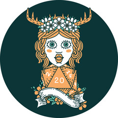 icon of human druid with natural twenty dice roll