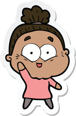 sticker of a cartoon happy old woman