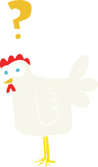 flat color illustration of confused chicken