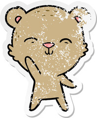 distressed sticker of a happy cartoon bear