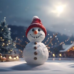 Obraz premium Snowman in snow land during X-mas winter season 