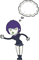 cartoon vampire girl welcoming with thought bubble