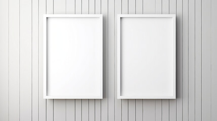 Modern Interior Design: Two Vertical Blank Picture Frame Mockups on Wall - Stylish Gallery Exhibition Template for Artistic Showcase and Creative Photography Display in a Contemporary Home.