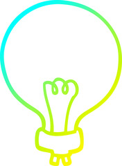 cold gradient line drawing of a cartoon light bulb