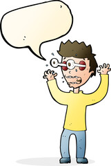 cartoon terrified man with speech bubble