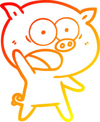 warm gradient line drawing of a cartoon pig shouting