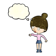 cartoon surprised woman with thought bubble