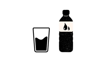 Water bottle and glass silhouette illustration design isolated on white background.