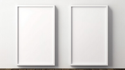 Modern Interior Design: Two Vertical Blank Picture Frame Mockups on Wall - Stylish Gallery Exhibition Template for Artistic Showcase and Creative Photography Display in a Contemporary Home.