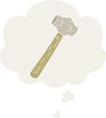 cartoon sledgehammer with thought bubble in retro style