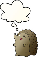 cartoon happy hedgehog with thought bubble in smooth gradient style
