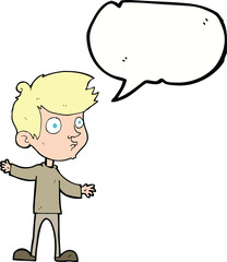 cartoon curious boy with speech bubble