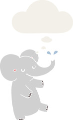 cartoon dancing elephant with thought bubble in retro style