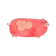 freehand retro cartoon pig