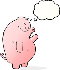 cartoon fat pig with thought bubble